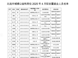 北流市人力资源和社会保障局城镇公益性岗位2025年4月拟安置就业人员名单公示 ...